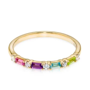 Złoty pierścionek 585 z naturalnymi kamieniami i diamentami 0,095ct