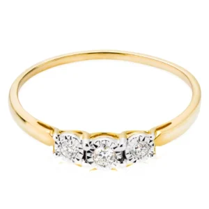 Złoty pierścionek 585 z trzema diamentami 0,098ct