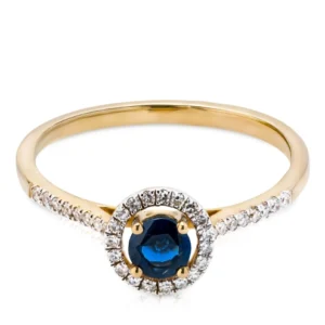 Złoty pierścionek 585 z szafirem 0,29ct i diamentami 0,14ct