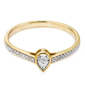 Złoty pierścionek 585 z diamentem w kształcie łezki 0,1ct