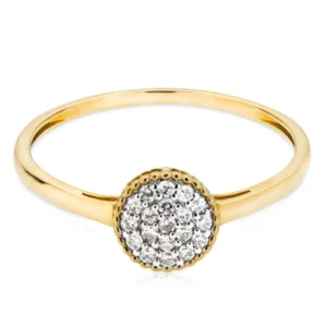 Złoty pierścionek 585 z diamentami w okrągłej oprawie 0,1 ct