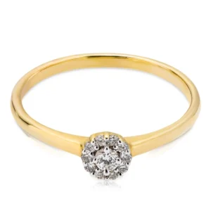 Złoty pierścionek 585 z diamentami w stylu kwiatowym 0,12ct
