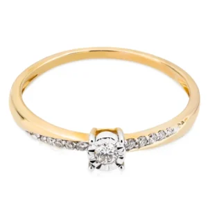 Złoty pierścionek zaręczynowy 585 z diamentami 0,09ct