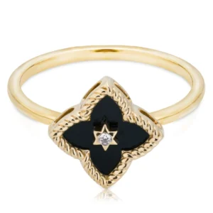 Złoty pierścionek 585 z czarnym onyksem 1,04ct i diamentem 0,01ct