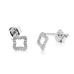 Złote kolczyki koniczynki 585 z diamentami 0,08ct