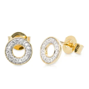 Kolczyki złote w kształcie koła 585 z diamentami 0,09ct