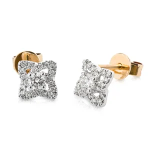 Złote kolczyki 585 w kształcie kwiatu z diamentami 0,29ct