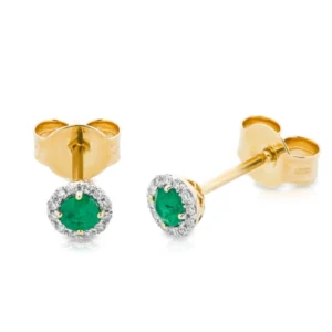 Złote kolczyki 585 z szmaragdami 0,21ct i diamentami 0,07ct