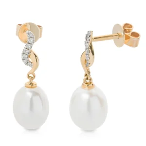 Kolczyki złote 585 z perłami 7,06ct i brylantami 0,05ct