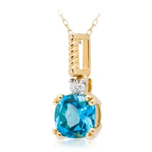 Złota zawieszka 585 z niebieskim topazem 1,17ct i diamentem 0,01ct