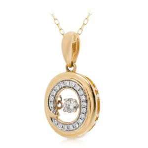 Złota zawieszka okrągła 585 z tańczącym diamentem 0,1ct