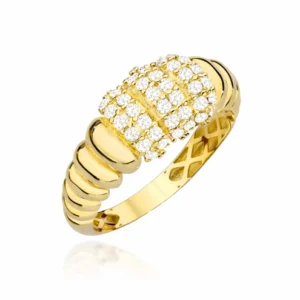 Złoty pierścionek pleciony z cyrkoniami
