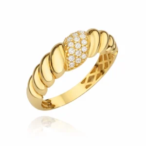 Pierścionek złoty pleciony z cyrkoniami