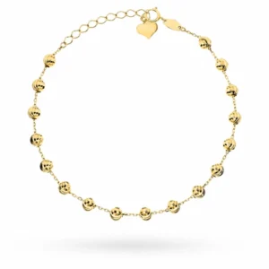 Złota bransoletka 585 - diamentowane kulki